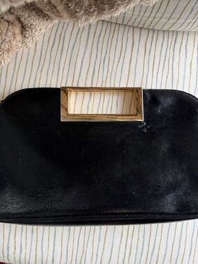 Michael Kors Black Leather Clutch with Gold Rectangular Handle